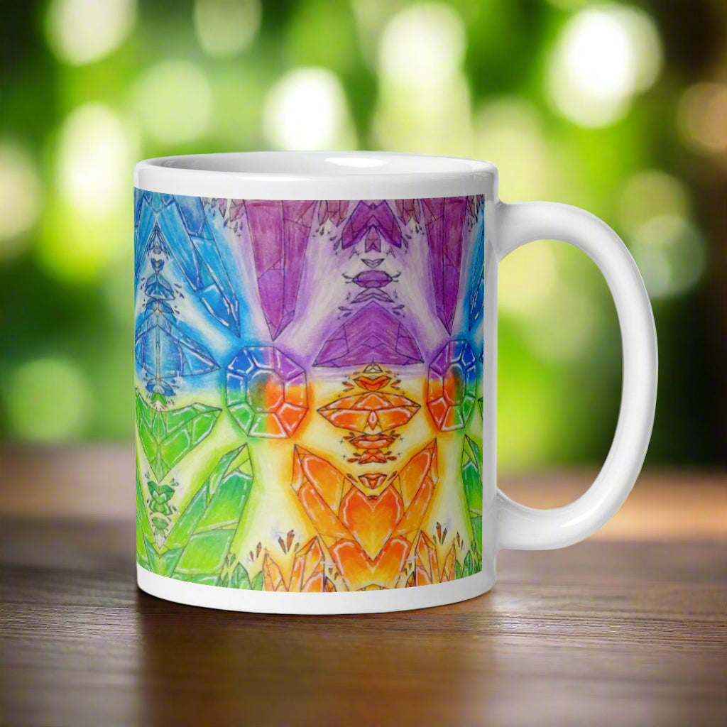 Mug with a colorful abstract design on a white background