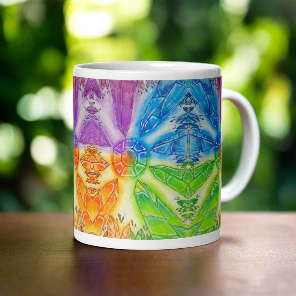 Colorful mug with abstract design on a white background