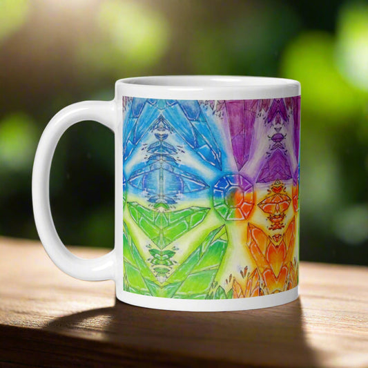 Mug with colorful abstract design on a white background