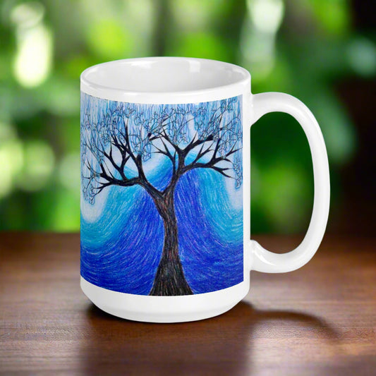 Blue Burning Tree | Ceramic Glossy Mug