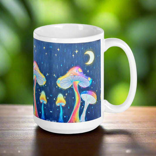 Glowing Mushrooms in the Night | Ceramic Glossy Mug